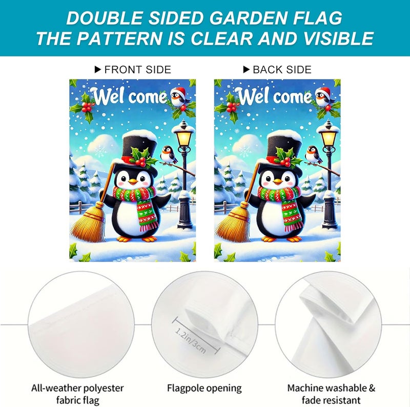 BlissYard Winter Garden Flag Christmas Outdoor Snow Scene Decoration for Porch Lawn Fence Double Sided 12x18 inch Cute Penguin Holiday Yard Welcome Sign Winter Wonderland Decor - Image 4